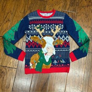 Holiday time Festive Reindeer Sweater - Blue and Red